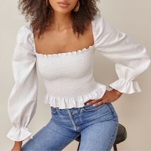 Reformation smocked linen top